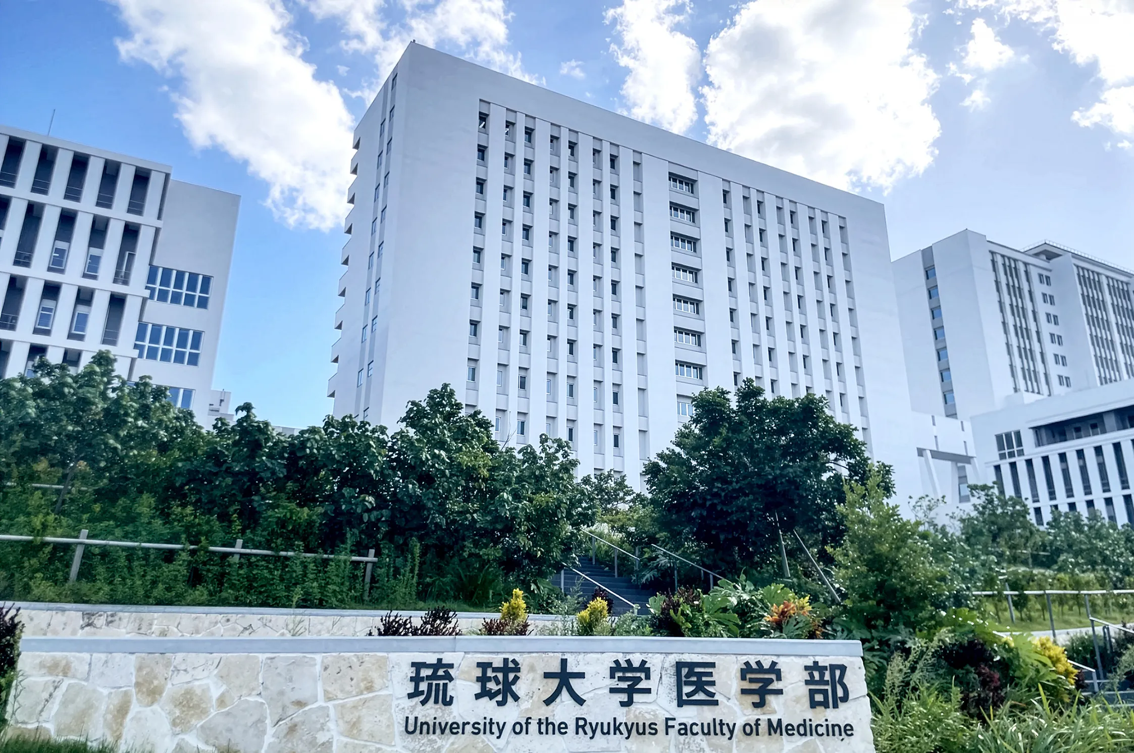 琉球大学医学部の校舎と銘板